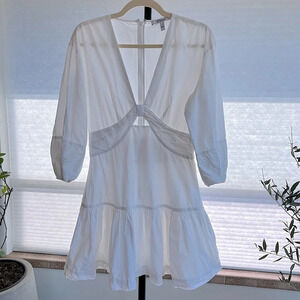 10 Crosby Derek Lam Plunge Neck Puff Sleeve Mini Dress White 4 Spring Chic